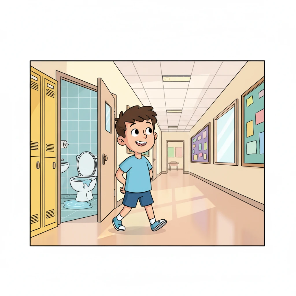 When Leo is all finished, he flushes the toilet and checks his space to make sure it's tidy. Then, he walks calmly and safely back to class, feeling proud of his good choices. Using the bathroom the right way shows he is growing and learning every day!