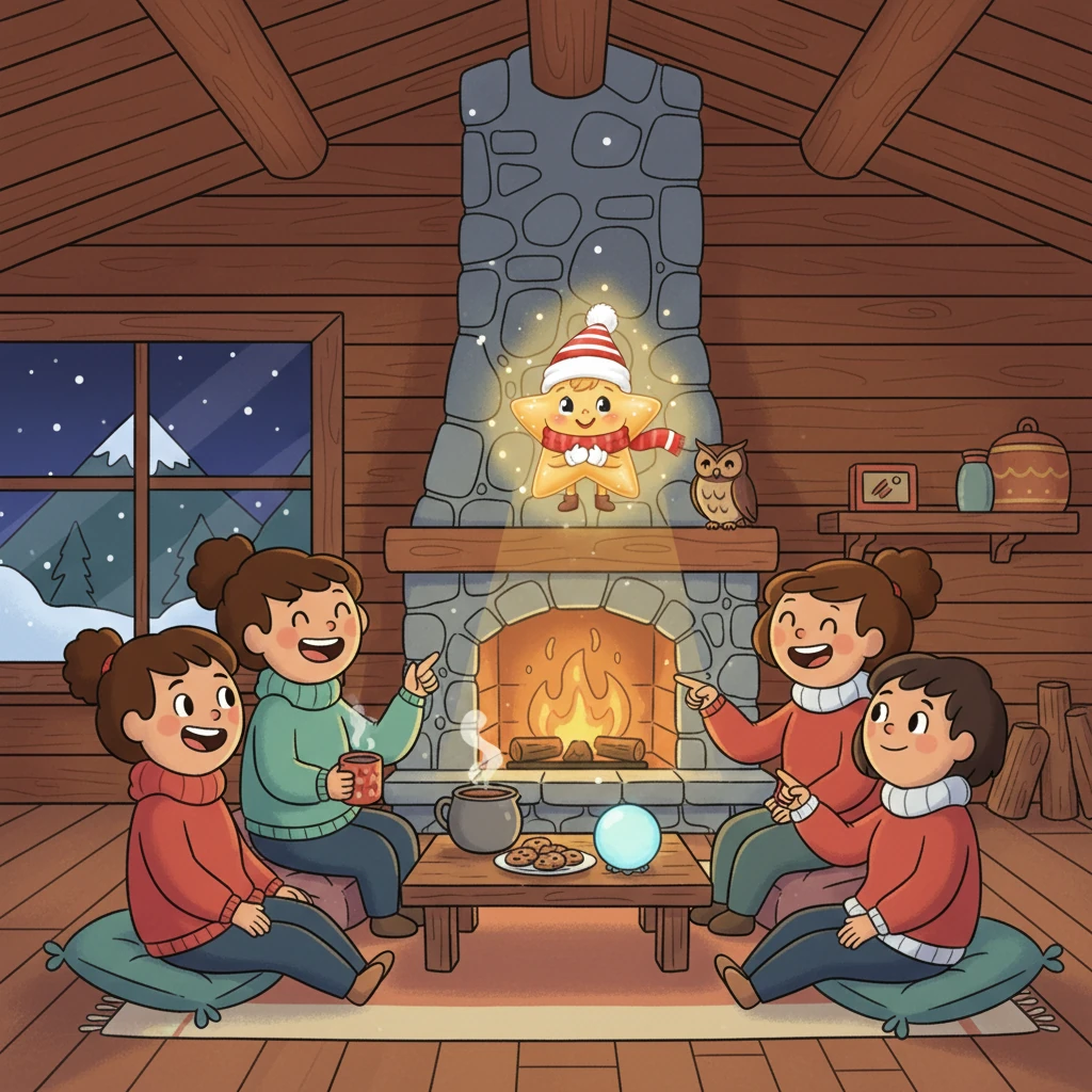 High above, Twinkle found a group of friends sharing hot cocoa and stories by a crackling fireplace. The star soaked in the genuine camaraderie and heartfelt connection, feeling its own light swell with warmth.