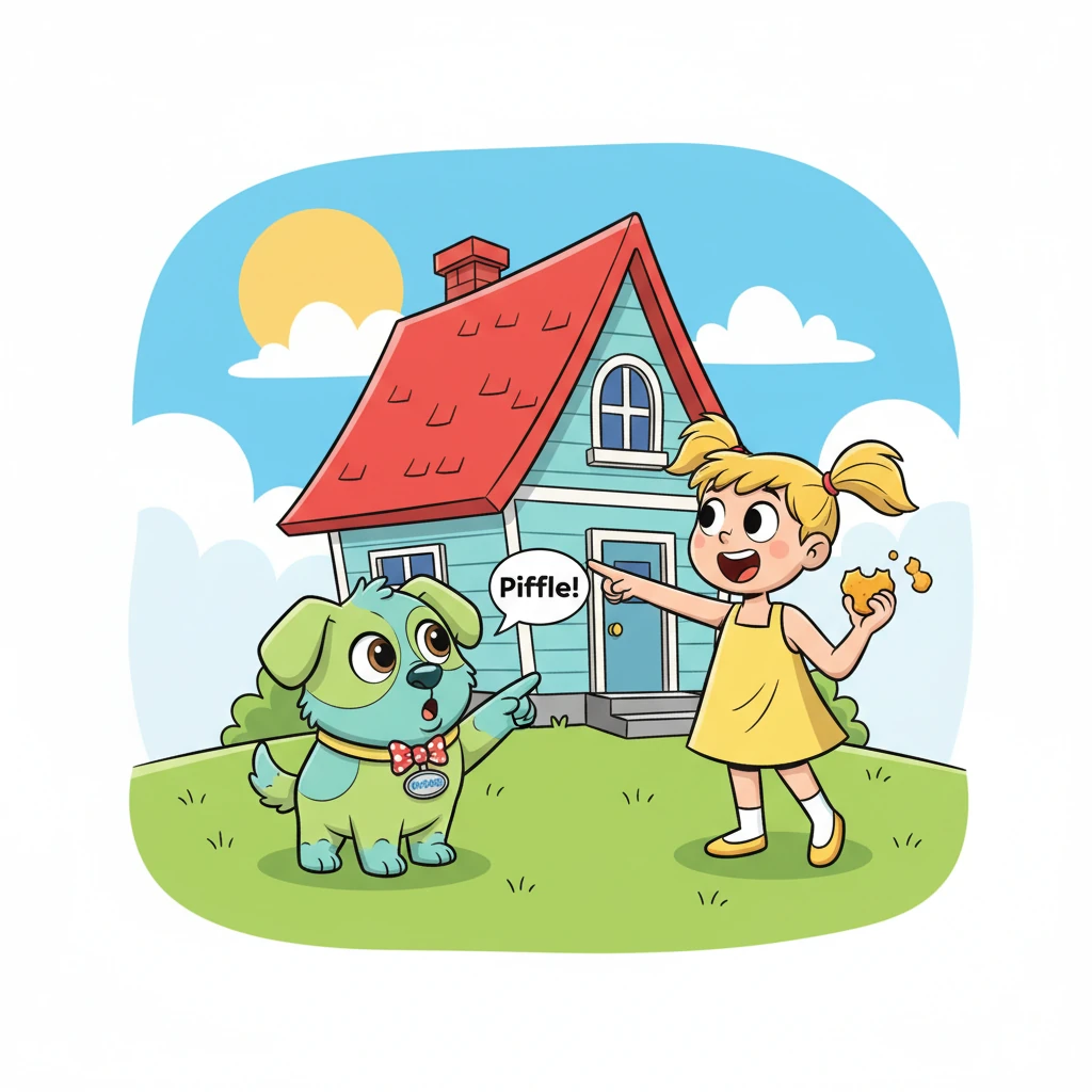 One sunny afternoon, his human, Lily, pointed to their house and asked, "Piffle, what's on top of our home?" To her utter surprise, Piffle didn't bark; he tilted his head and clearly said, "Roof!" Lily nearly dropped her cheese puff.