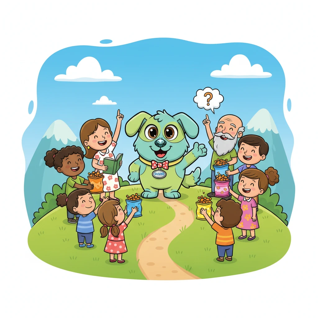 Soon, people traveled from far and wide, holding out bags of cheese puffs as offerings. They'd ask him about history, science, and silly riddles. Piffle, with his bright eyes and wagging tail, would always find the right words, often with a charming "ruff" for emphasis.