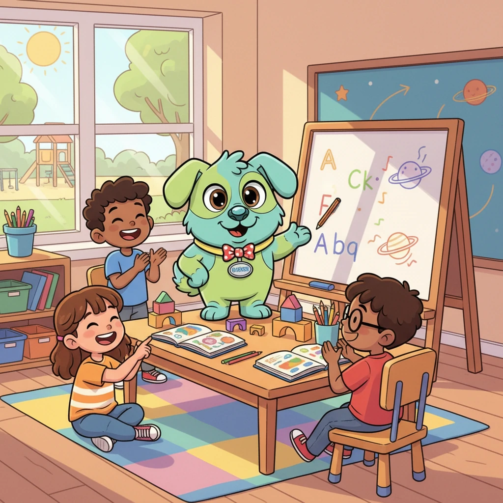 He loved to visit schools, where he'd help children learn new words and facts, making lessons fun and interactive. Kids adored him, giggling as he explained complex ideas with a simple, cheerful "woof" or a thoughtful "grrr." Learning was never boring with Piffle around.