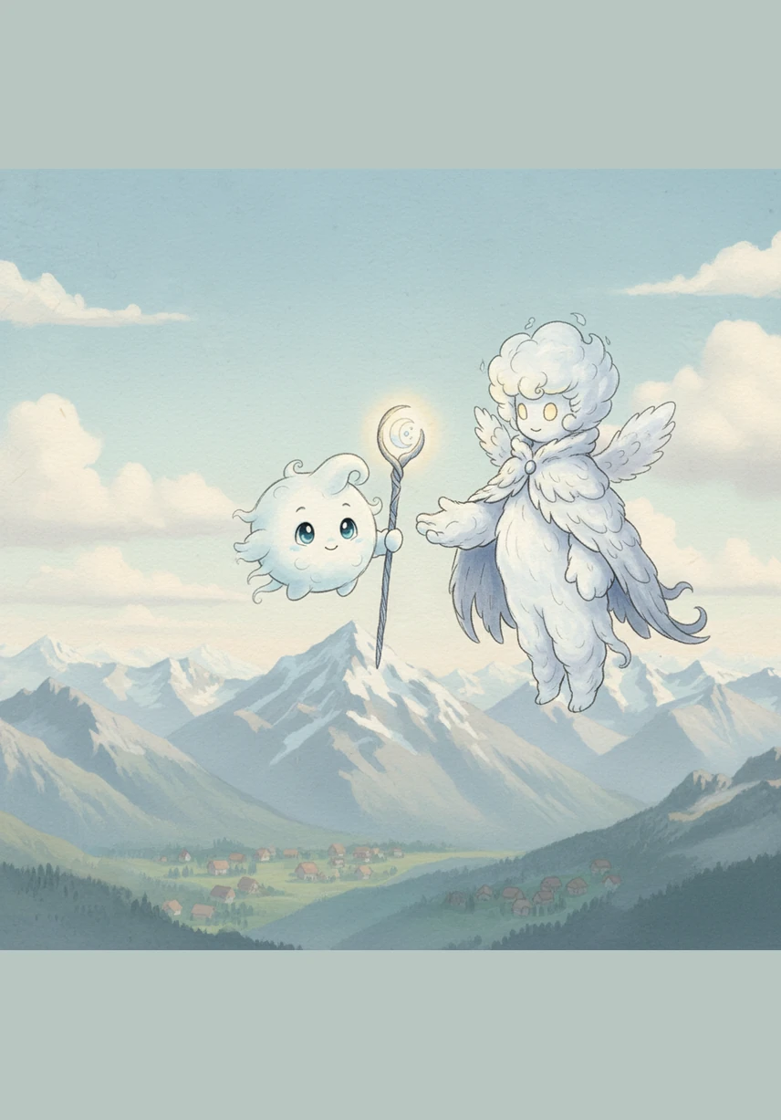 Taking a deep, airy breath, Cirrus slowly loosened his grip on the pine needles and allowed the gentle breeze to nudge him upward. His wispy tail flickered with hesitation, but he kept his eyes fixed on the glowing horizon instead of the ground below.