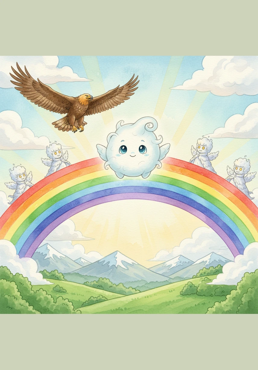 Cirrus stood tall and proud in the center of his own magnificent rainbow, a bridge of light connecting the earth to the heavens. He realized that by being brave enough to rise, he had become the most beautiful sight in the sky.