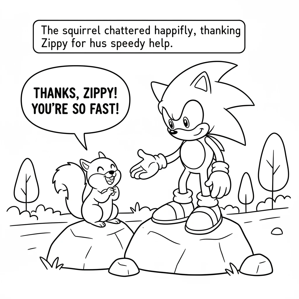 The squirrel looked up, its face now bright with a wide smile. It chattered happily, thanking Zippy for his amazing, speedy help.