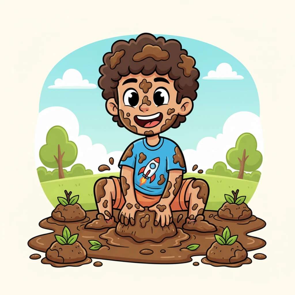 Covered head to toe in delightful brown "smudges," Pip felt a burst of pure joy. He squished and squelched, making happy mud pies adorned with shiny green leaves. He was a masterpiece of playful dirt!