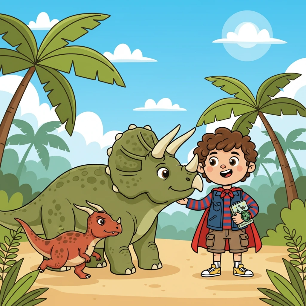 Le Carnotaurus, vaincu, s'enfuit. Le Tricératops, reconnaissant, s'approcha de Kojo, le frottant doucement avec sa tête. Une amitié inattendue naissait entre le garçon et le dinosaure.