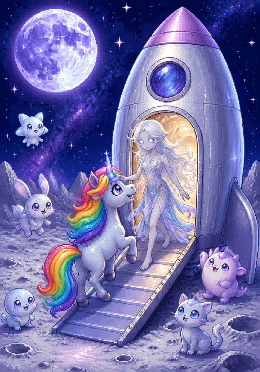 Luna realized that the moon was a place of endless wonder, but she knew it was time to return to her home among the clouds. With her heart overflowing with joy and new memories, she boarded her rocket, ready to bring the magic of the moon back to Earth.
