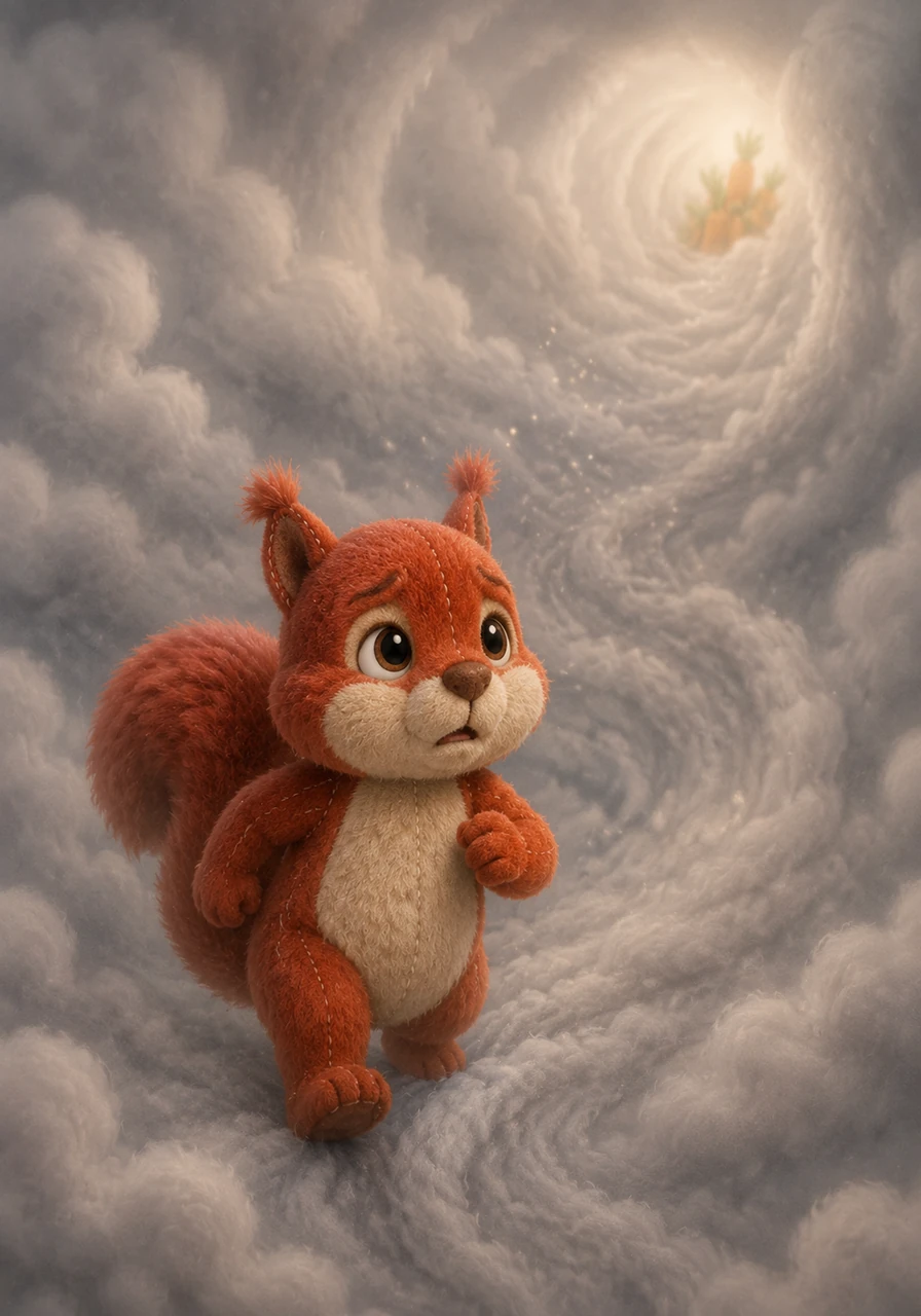 The air grew misty, and the path seemed to disappear into a swirl of soft, gray clouds. Kiko's heart thumped a little faster, but he remembered his mission and pressed on, guided only by the faint scent of wild carrots.
