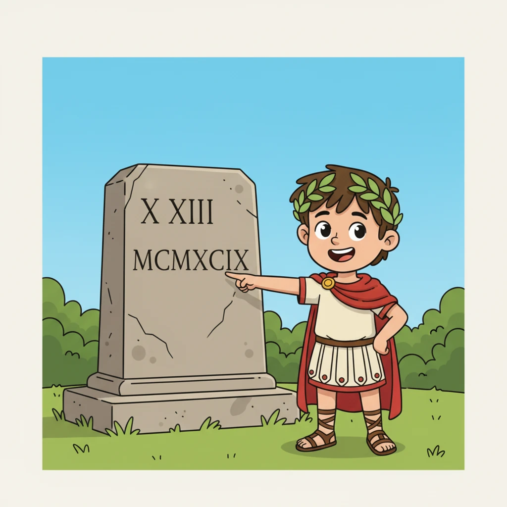 S nově získanými znalostmi Filip s lehkostí přečte nápis na starobylé památce, který zní 'MCMXCIX'. Usmívá se, když si uvědomí, že je to rok. Cítí, jak se mu v hlavě všechno uspořádalo a římské číslice už nejsou žádná záhada.