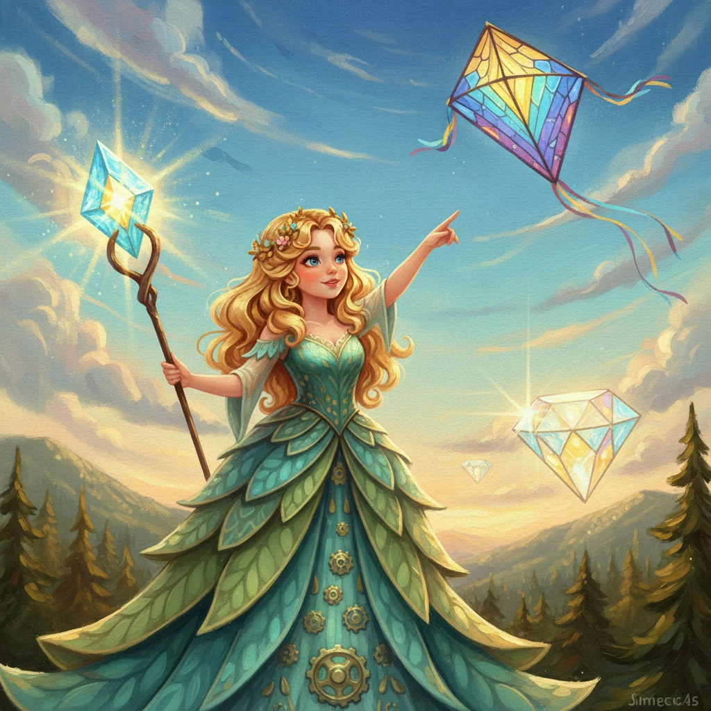 Poi fu la volta del Rombo, che brillò con una luce propria, un po' inclinato ma elegante. "Anch'io ho quattro lati tutti uguali", spiegò con un sorriso. "Ma la mia forma è un po' più dinamica, perfetta per essere un aquilone che danza nel cielo ventoso o un diamante prezioso."