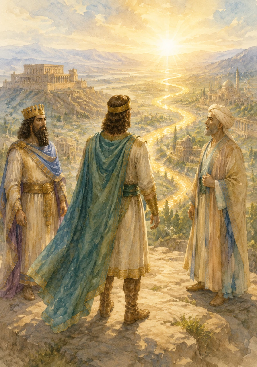 Standing on a high plateau overlooking the vast and varied landscape, Cyrus realizes that he is a vital part of a living history. The legacy of ancient kings, brilliant scholars, and resilient artists continues to shine like a golden thread, weaving its way into a bright and hopeful future.