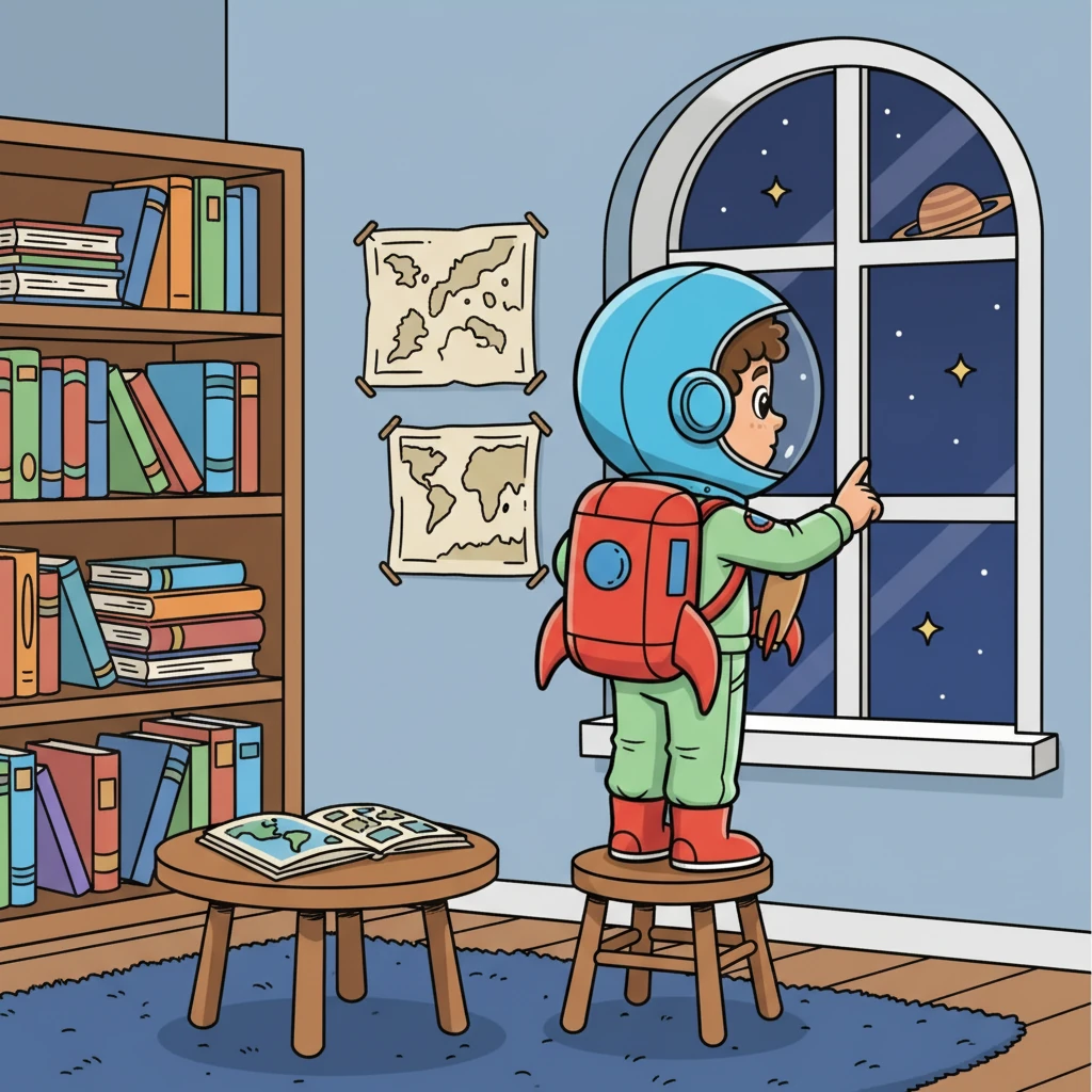 Leo, a small boy with bright, curious eyes, gazed out his window. He dreamed of faraway lands and incredible adventures. His room, filled with maps and books, was a portal to a world beyond his small town.