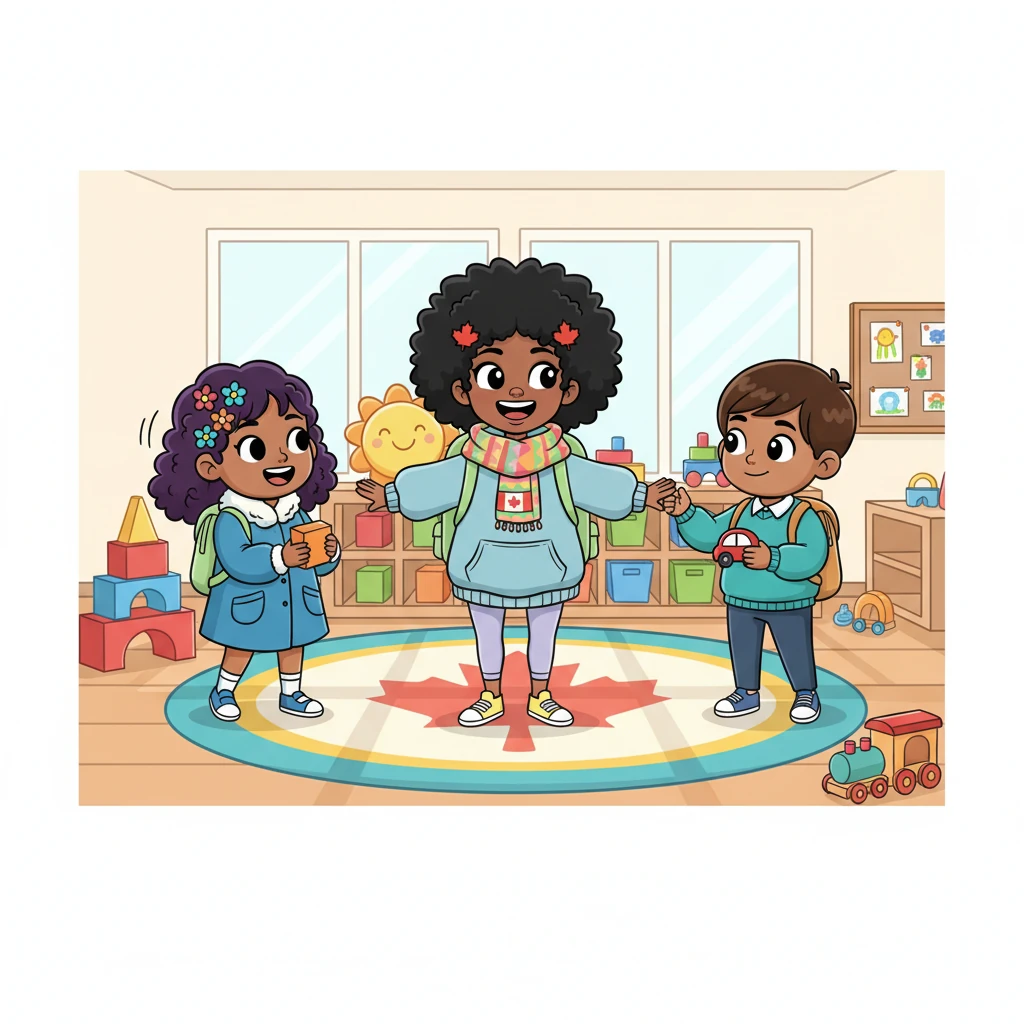 On her first day at the Canadian daycare, Nia felt a mix of excitement and nerves, her uniform crisp and her smile bright. She was greeted by a room full of playful children and colorful toys, ready to share her love and experience. The children’s happy chatter filled the air, making her feel right at home.