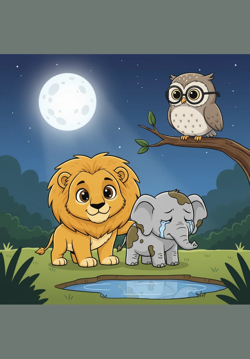 One night, under the silvery glow of the full moon, Leo walked alone by a crystal-clear lake. He looked up at the stars and silently wished he could find the courage that seemed to be hidden somewhere deep inside him.