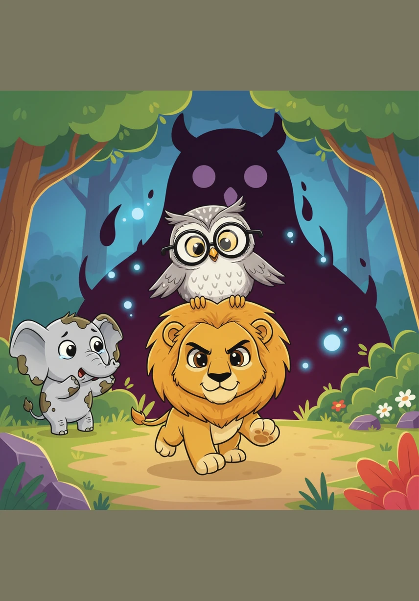 But remembering the owl's words, Leo realized that the elephant calf needed him more than ever. He took a deep breath, closed his eyes for a second, and ran toward the danger, facing the storm with new determination.