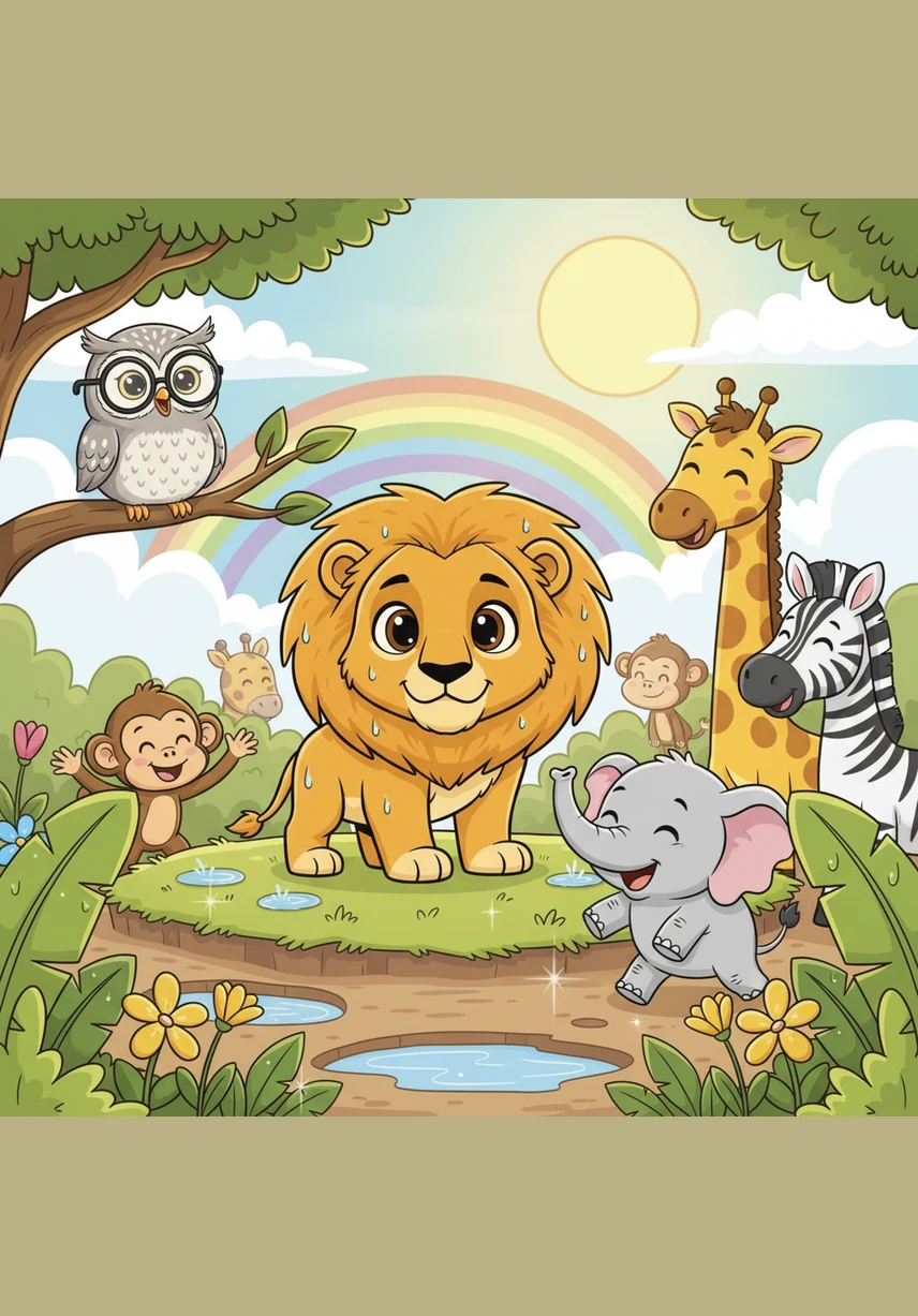 When the rain stopped and the sun began to shine again, Leo was celebrated as a true hero by all his friends. He finally learned that true courage appears when we act with our hearts, even when we are shaking with fear.