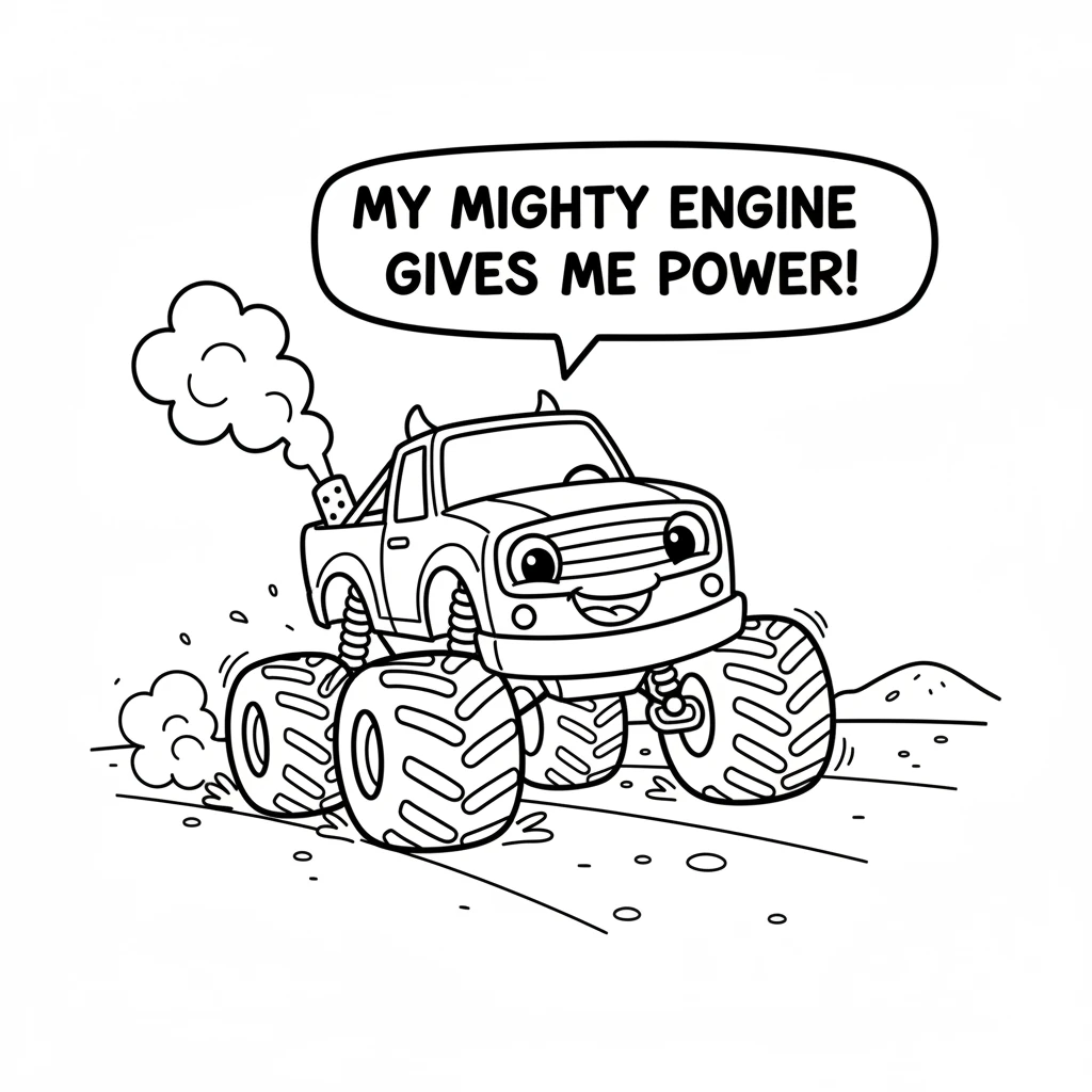Next, Rumble revs his mighty engine! He explains that his powerful engine gives him all the energy to drive fast and do amazing stunts.