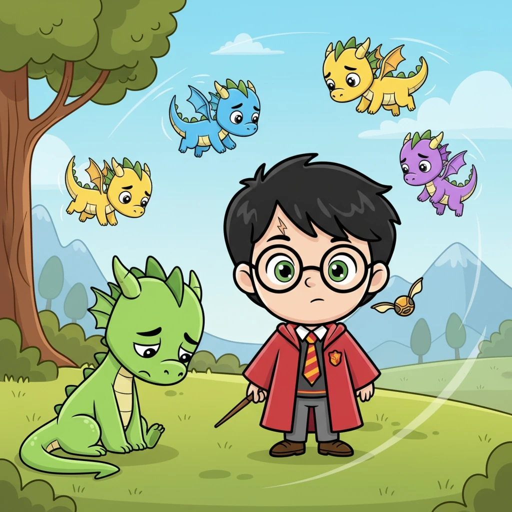 אורן נחת בבטחה, קצת מבולבל אבל עם חיוך קטן. הדרקונים המשיכו להתרוצץ, אך אחד מהם, עם קשקשים ירוקים בהירים, ישב בצד ונראה עצוב במקצת. מבטו היה מופנה לרצפה, כאילו הוא מתגעגע למשהו.