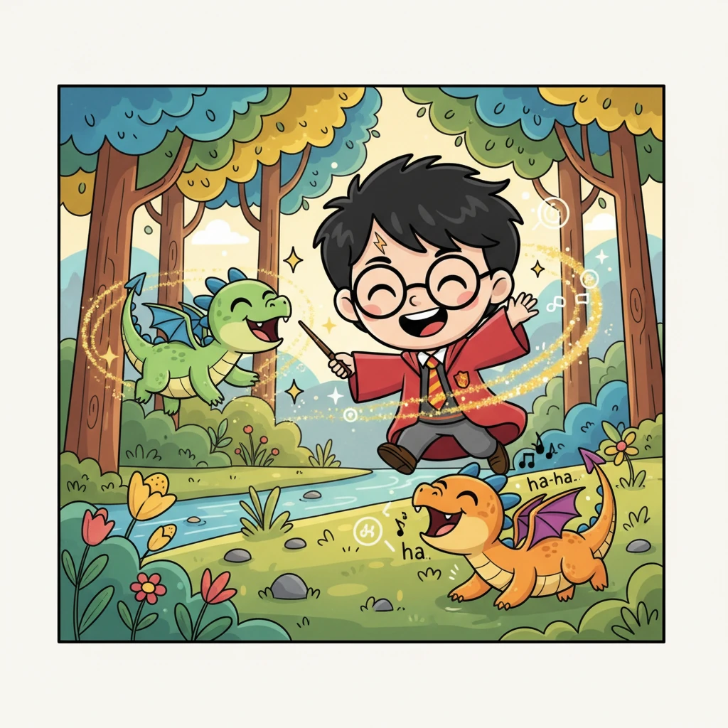 עד מהרה, אורן והדרקונים שיחקו יחד באושר, קסם נוצץ סביבם בכל תנועה. הדרקונים צחקו וקשקשו בשמחה, נהנים מהמשחק החדש. היער התמלא בצלילי צחוק וכיף.