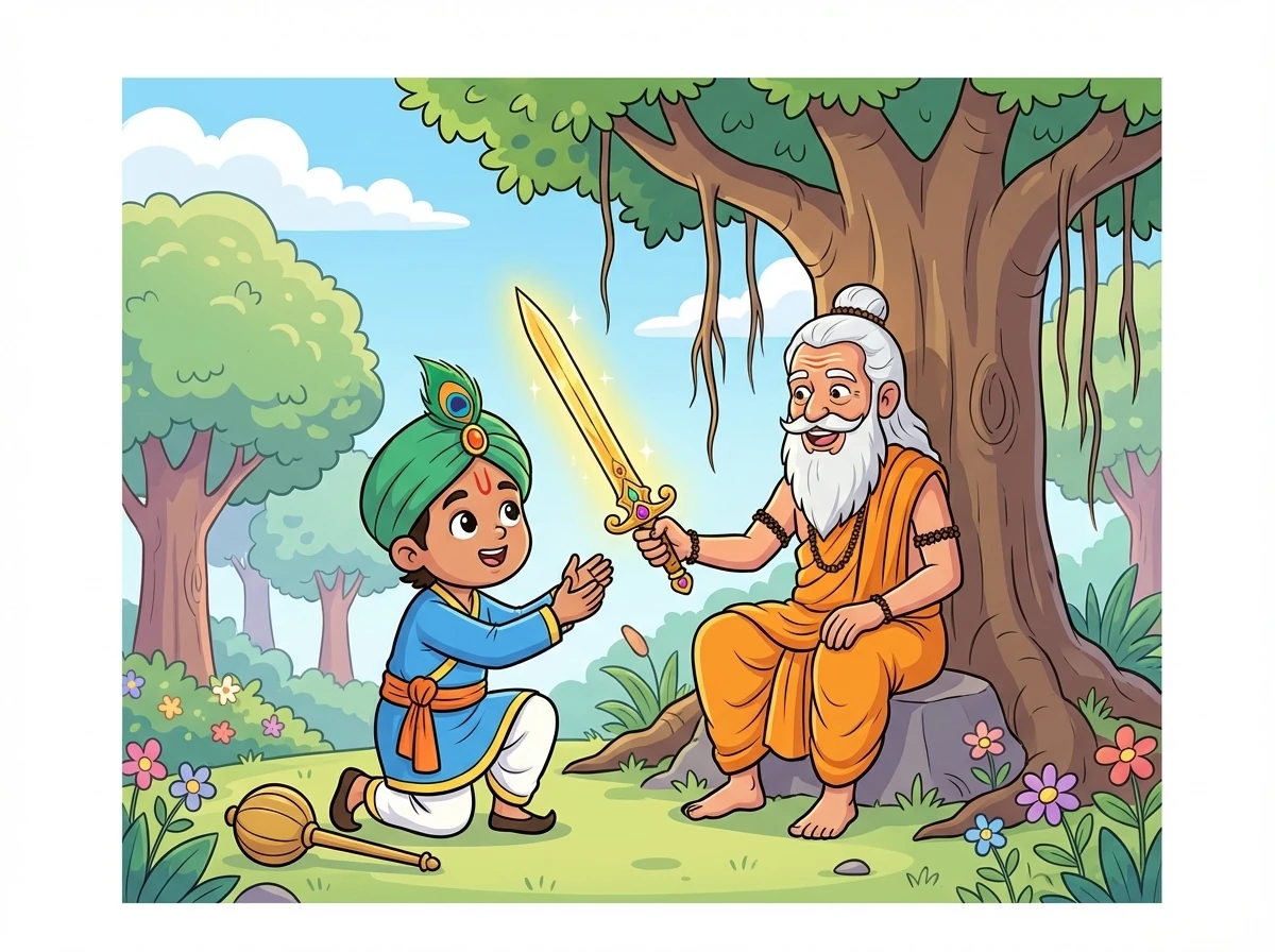 तपस्वी धर्मवीर की सेवा से बहुत प्रसन्न हुए। उन्होंने धर्मवीर को बताया कि कलयुग में धर्म की रक्षा करना बहुत मुश्किल है। उन्होंने धर्मवीर को एक दिव्य तलवार दी और कहा कि यह तलवार उसे बुराई से लड़ने में मदद करेगी।