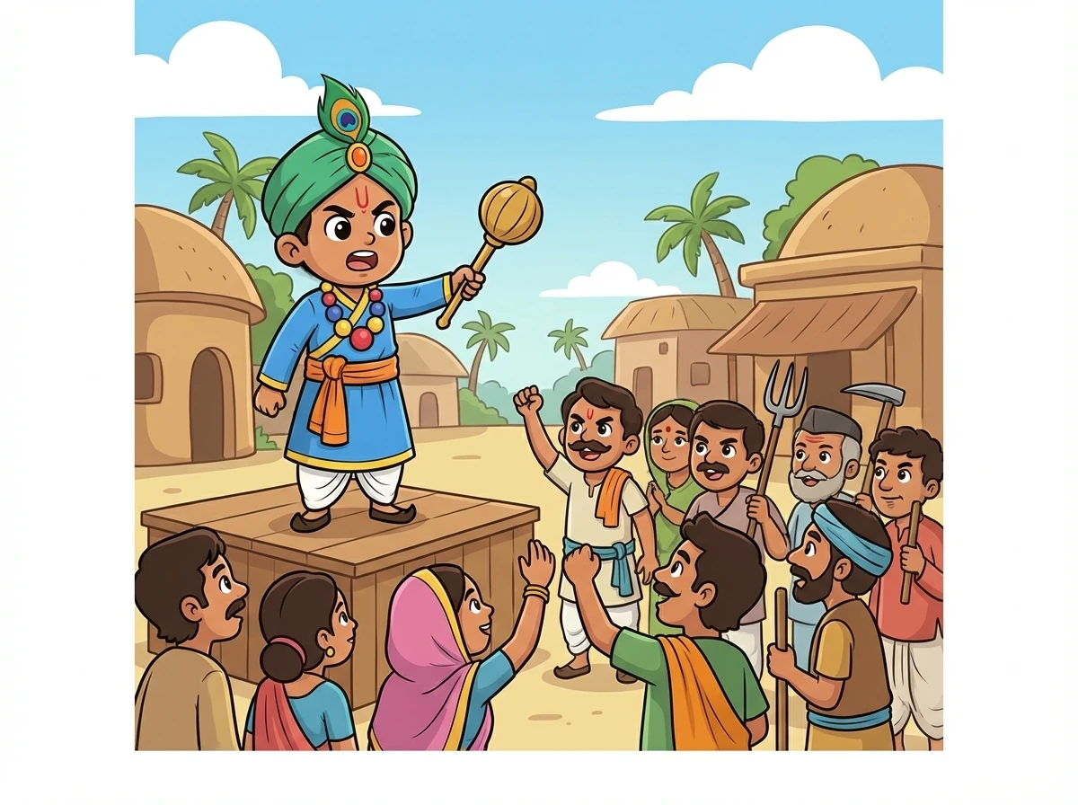 धर्मवीर ने राजा के खिलाफ लड़ने का फैसला किया। उसने गाँव वालों को इकट्ठा किया और उन्हें राजा के अत्याचारों के बारे में बताया। गाँव वाले धर्मवीर के साथ लड़ने के लिए तैयार हो गए।