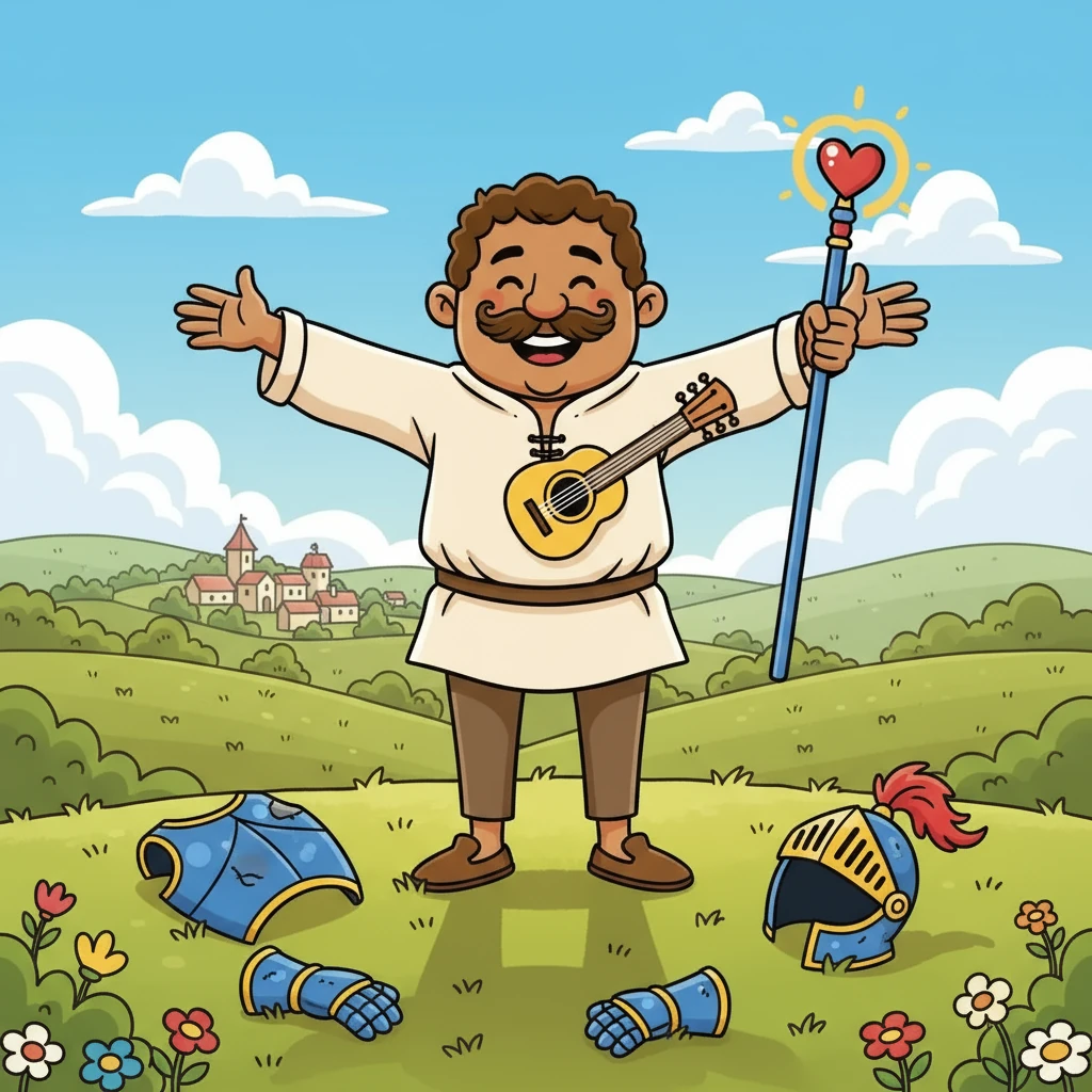 Finalmente, Sir Ricardo logró liberarse por completo de su armadura. Se sintió ligero y libre, abrazando la belleza del mundo que lo rodeaba. Con una sonrisa en el rostro, entendió que la verdadera felicidad se encuentra en la conexión con los demás y en la aceptación de uno mismo.