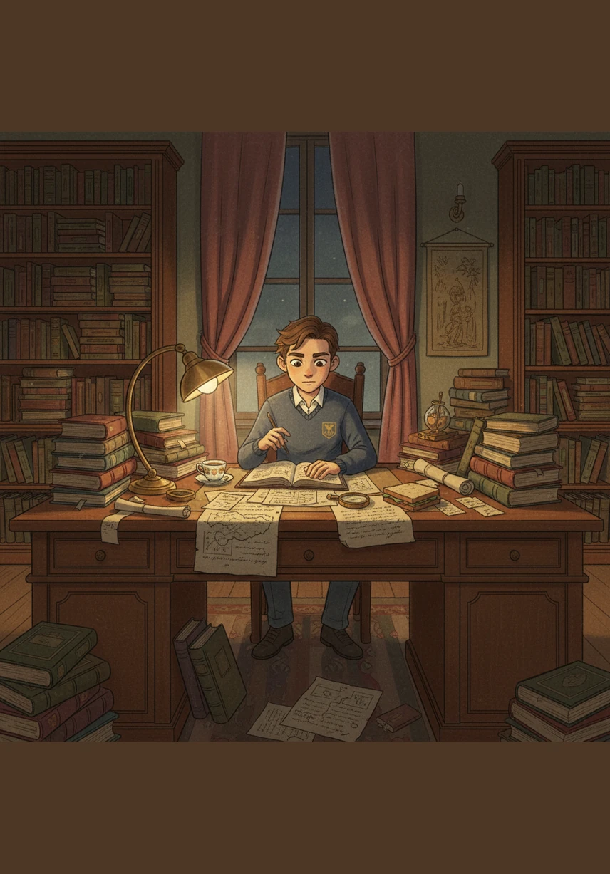 Con un libro de consulta y una computadora, Musy se sumerge en la investigación para sus tareas académicas. Encuentra información valiosa con facilidad, demostrando cómo su curiosidad y dedicación lo ayudan a destacar en sus estudios.