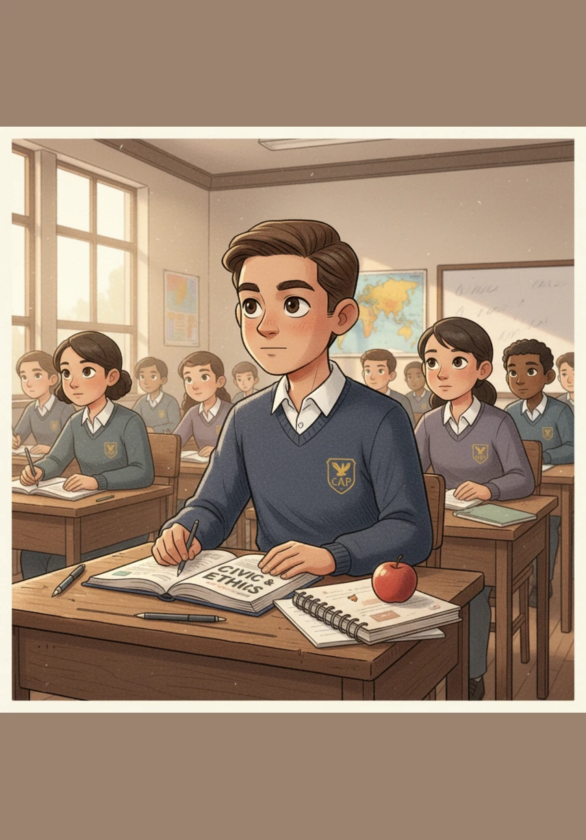 En su clase de Formación Cívica y Ética, Musy aplica todo lo aprendido en Español para redactar un texto con excelente ortografía. Se siente orgulloso al ver cómo el buen uso del lenguaje le permite expresarse mejor en todas sus materias.