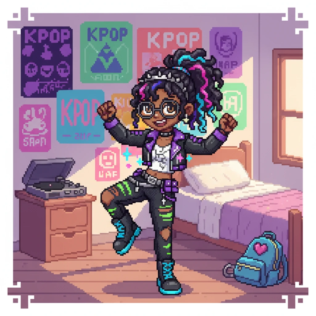 Callie loved everything Kpop! Her room was a rainbow of posters, and she spent hours practicing cool dance moves. But Callie had a secret: her Kpop energy made her feel super strong and happy.