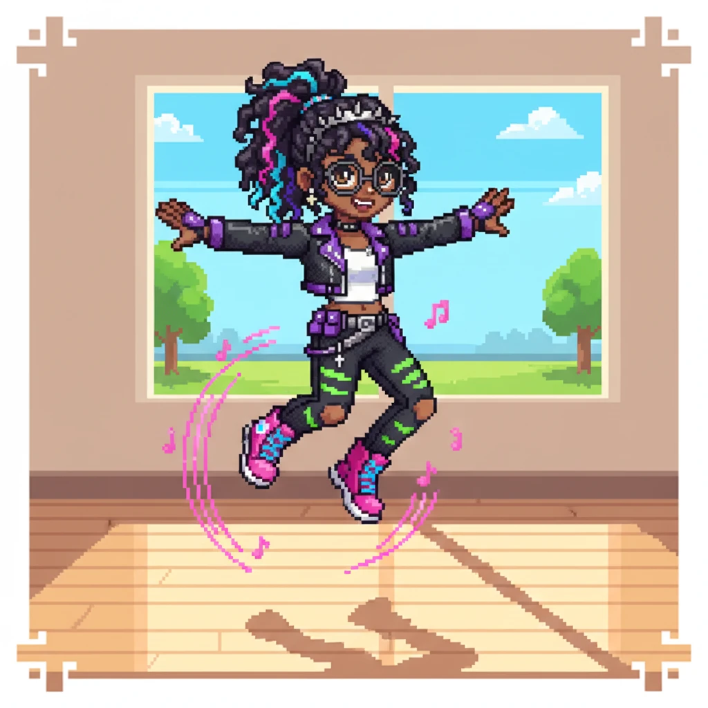 One sunny afternoon, Callie was practicing her coolest spins and jumps. Her bright pink sneakers squeaked on the floor as she moved with amazing rhythm. She felt like a pop star!