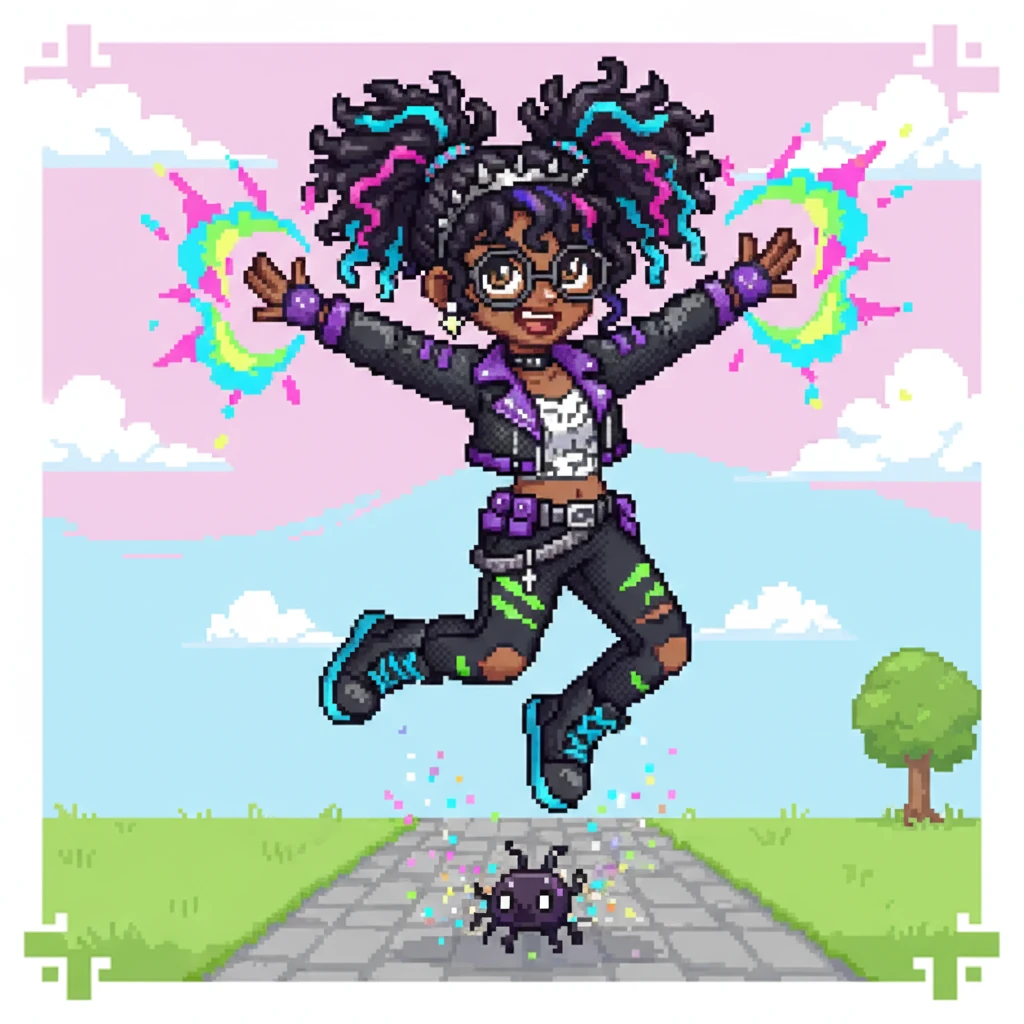 Callie remembered her secret. She started dancing with extra sparkle and joy! Her Kpop moves sent out little bursts of colorful energy. The gloom bug wiggled and shrank, turning into happy glitter that vanished.