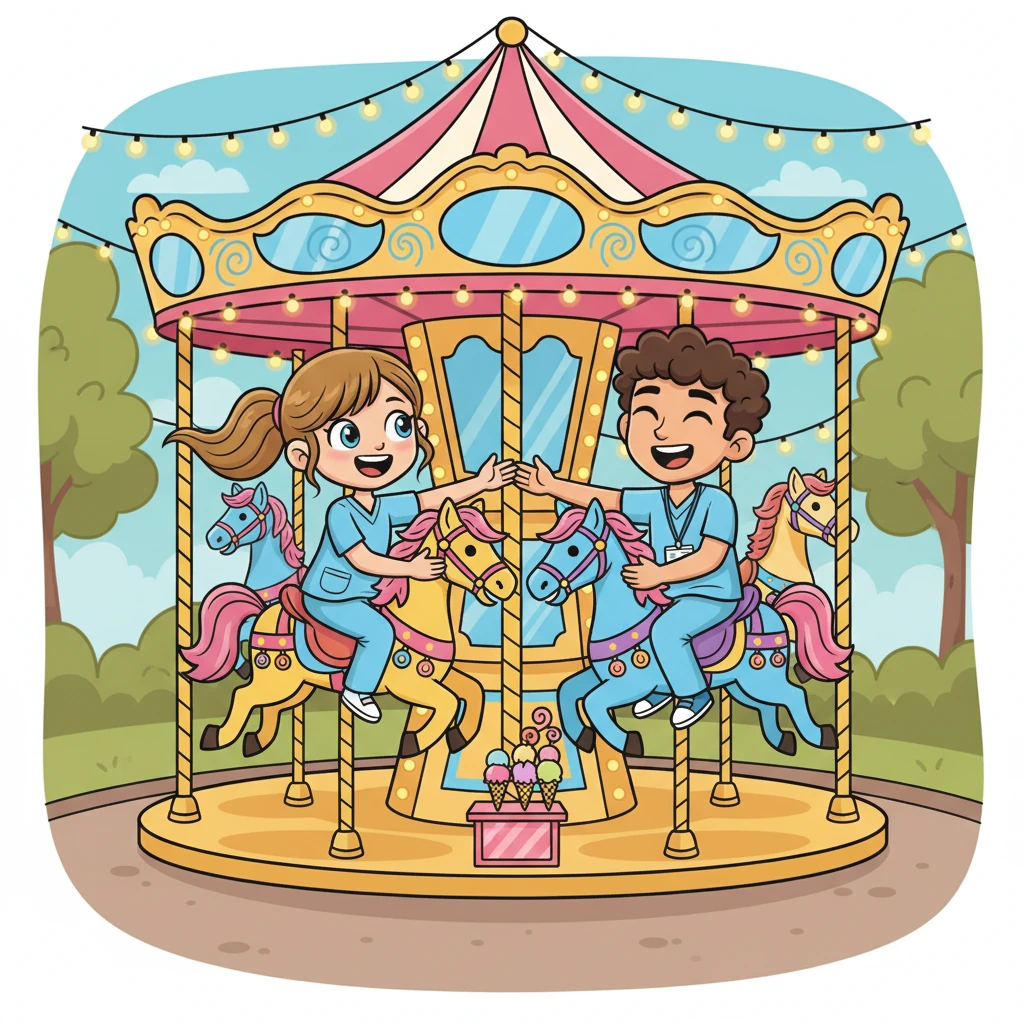 For their first date, Matt took Beth to a lively park with a whimsical carousel. They laughed as they rode the colorful horses, their hands brushing accidentally. The evening ended with sweet ice cream and even sweeter conversation under a canopy of twinkling lights.