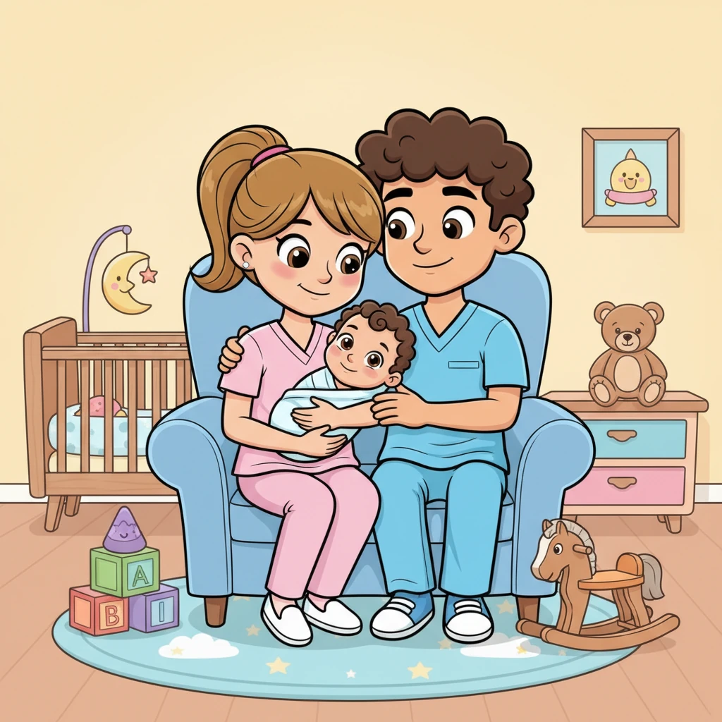 A few years later, their home was filled with anticipation and baby toys. Soon, a tiny bundle of joy arrived: their first son, Leo, with Matt's bright brown eyes and Beth's gentle smile. Their hearts swelled with a new, boundless love.