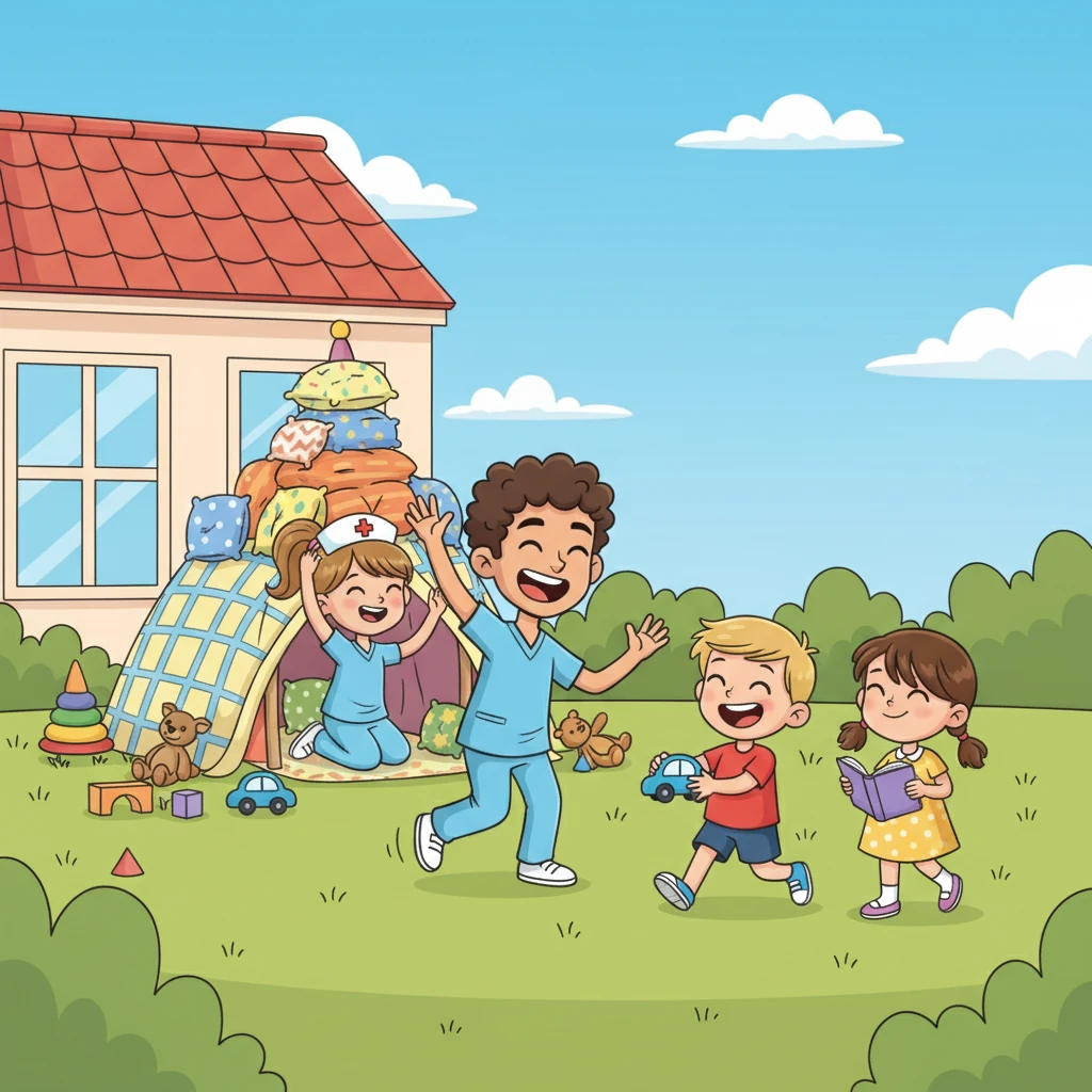 Their days were now a joyful whirlwind of toy cars, storybooks, and boisterous backyard games. Matt would chase Leo and Sam around the garden, while Beth would create towering pillow forts for their imaginary adventures. Their home echoed with happy chaos.