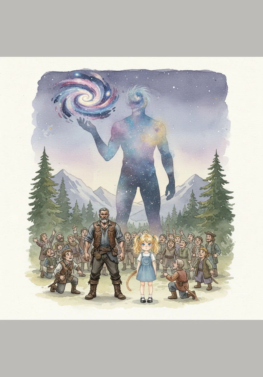 A colossal figure composed of swirling galaxies and burning stars manifested before the crowd, towering over the souls. It introduced itself as the Lord of Creation, a god whose long era was finally nearing its inevitable end.