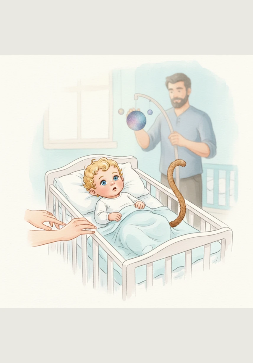 Elias opened his eyes to find himself in a warm, soft crib, reborn into a new family in a modern world. He felt a strange weight behind him and realized he had been born with a brown, furry monkey tail that no one else seemed to notice.