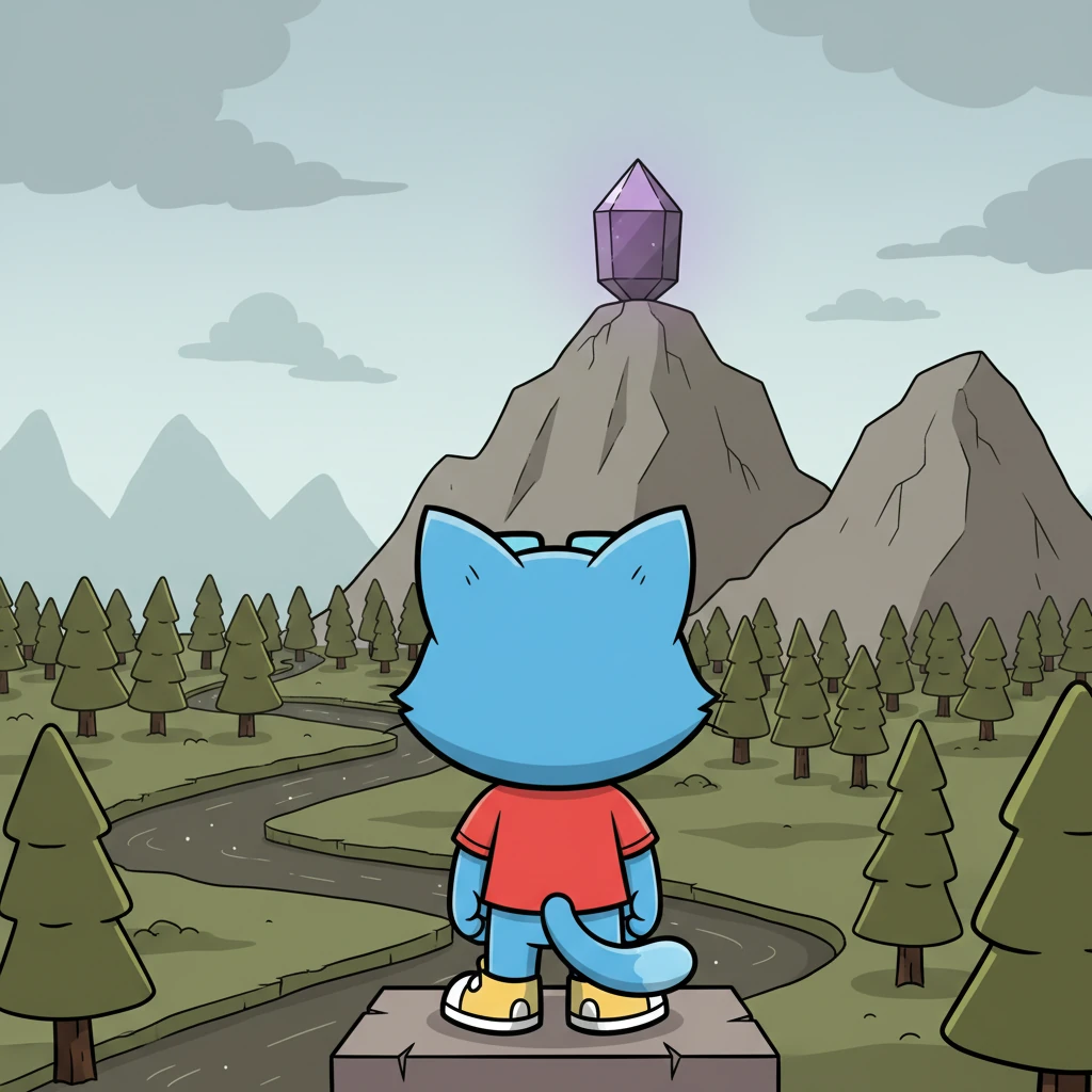 Pixel gazes out at the landscape of Scratchland, and his ears droop slightly. The once-bright green trees are now a dull olive, the sparkling rivers are murky, and even the cheerful block-shaped mountains look tired. A single, dull Code Crystal sits on a distant peak, barely emitting any light, a stark reminder of the world's peril.