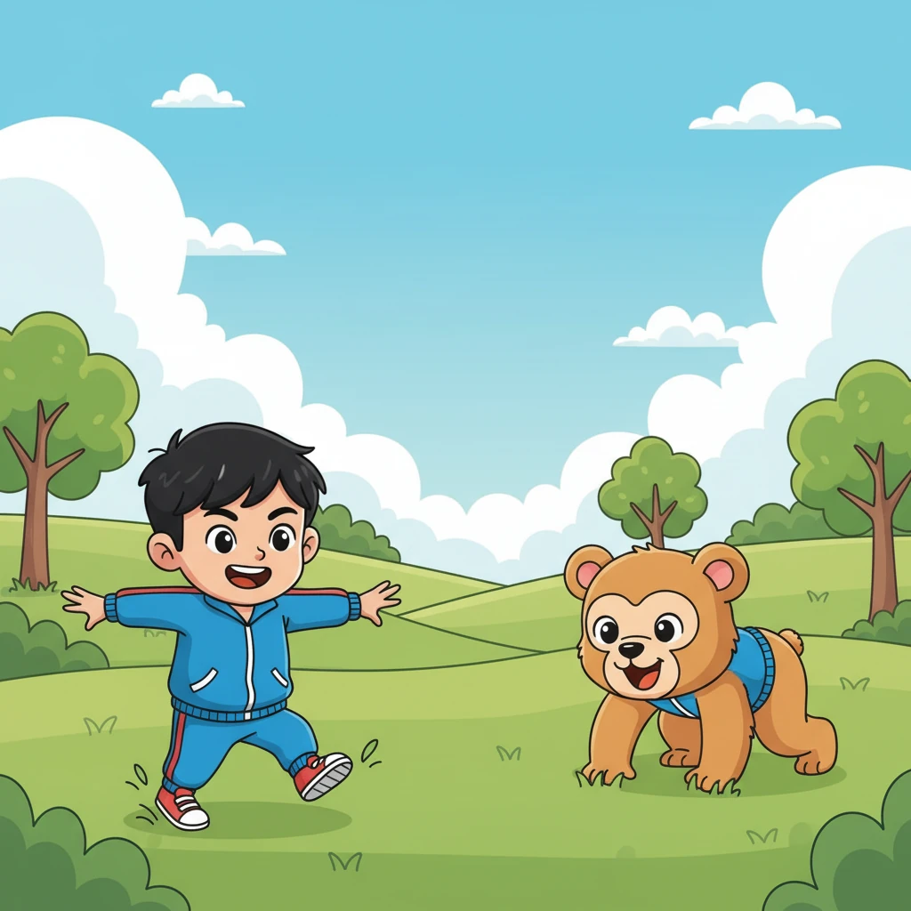 瑞安还学大熊笨拙地走路，摇摇摆摆地憨态可掬。然后他又变成小猩猩，手脚并用，灵活地向前爬行，逗得大家哈哈大笑。