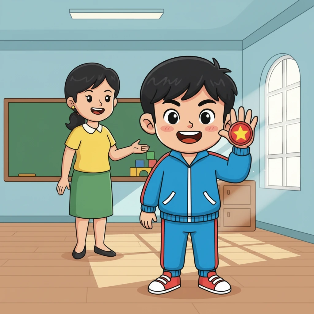 课程结束了，瑞安表现得非常棒，老师微笑着奖励了他一个闪亮的“你真棒”印章。瑞安看着手背上的印章，心里比吃了蜜还甜。