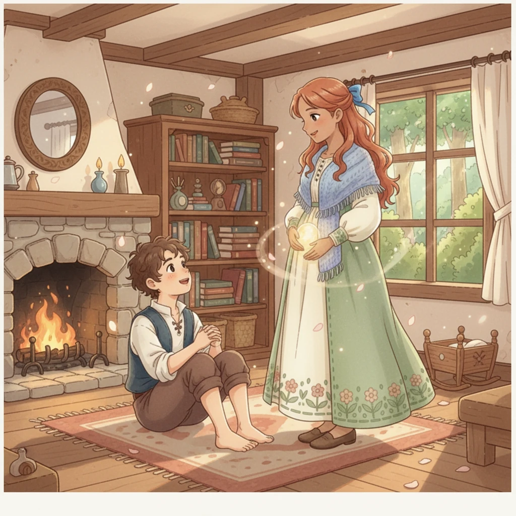 Days later, a soft, joyful glow surrounded his mother as she shared wonderful news with Leo – a new baby is on the way, a little sibling to share their lives. Leo's eyes widened with understanding and a deep, quiet joy, remembering the magical night and realizing his innocent wish had found its way into the world.