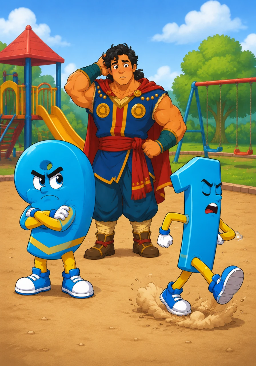 One sunny afternoon, a silly misunderstanding happened over who should stand first in line for a game. Nine puffed up with anger, and One stomped their foot, declaring they would never stand next to each other again.