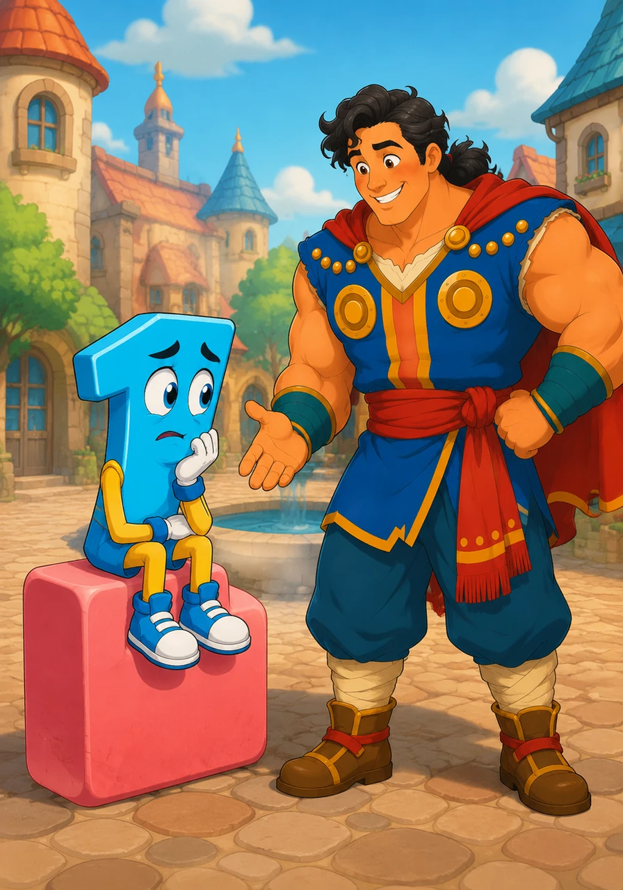 Digit sat on a giant eraser, feeling worried about how the town could do arithmetic if the neighbors refused to cooperate. Just then, their wise and steady mutual friend, Ten, walked into the square with a cheerful smile.