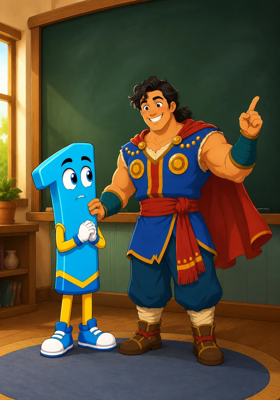 Ten listened to Digit's worries and patted them on the shoulder, explaining that they had a brilliant plan to help the stubborn neighbors work together without standing side by side. Ten stepped up to the giant chalkboard, ready to show everyone some magic.