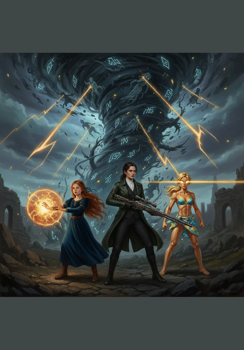 The tornado was unlike anything they had ever seen, swirling with more than just water and wind. Brightly colored crayons, delicate sea shells, snapping alligators, and hungry sharks spun wildly inside the vortex. It was a chaotic storm of land and sea creatures.