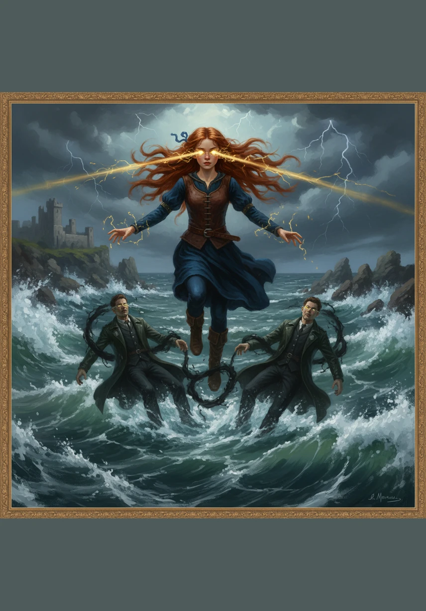 High above the water, Madeline found herself spinning alongside floating crayons and snapping sharks. She dodged a toothy alligator while trying to stay calm in the middle of the storm. Below her, her friends watched in horror as she drifted further away.