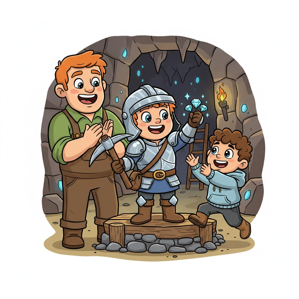 Slowly, Carson mastered the world's ways, upgrading his tools from wood to stone, then to shining iron. He built a sturdy base, crafted protective armor, and even found glittering diamonds deep underground. His dad, Charles, and brother, Jakob, often visited, offering encouragement and laughter, turning every small success into a celebration.