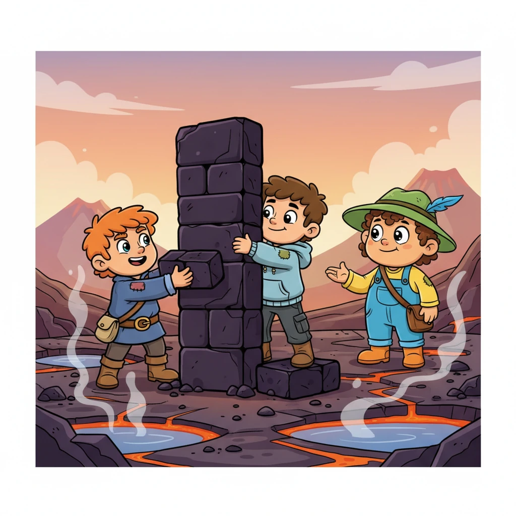 Intrigued, Carson spent days carefully shaping lava and water to gather enough obsidian. Jakob playfully teased him about building “the world’s weirdest door,” while Charles reminded him to be careful. Finally, Carson stacked the heavy, dark blocks into a tall, imposing rectangle.