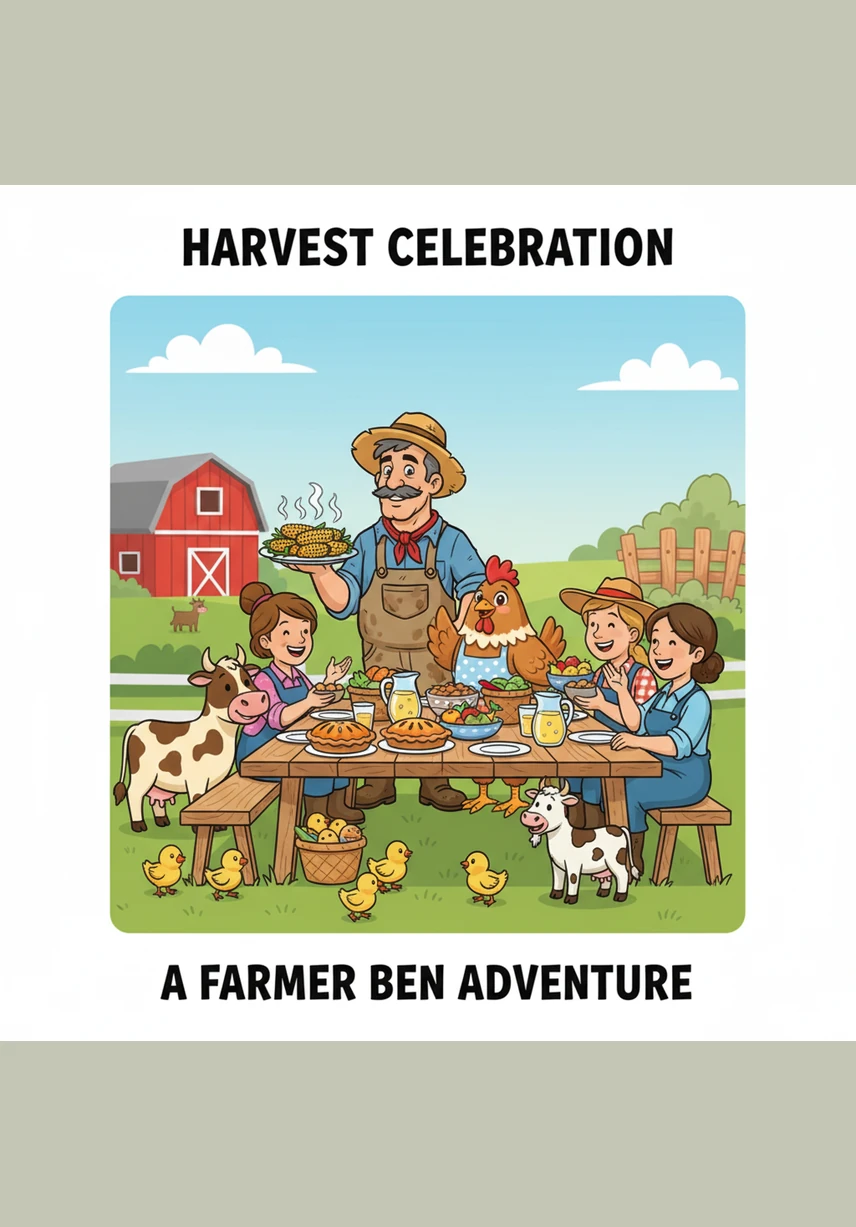 Farmer Ben prepares a big healthy lunch for 10 hungry friends. Everyone is happy to eat fresh food from the farm. Let's count and eat!