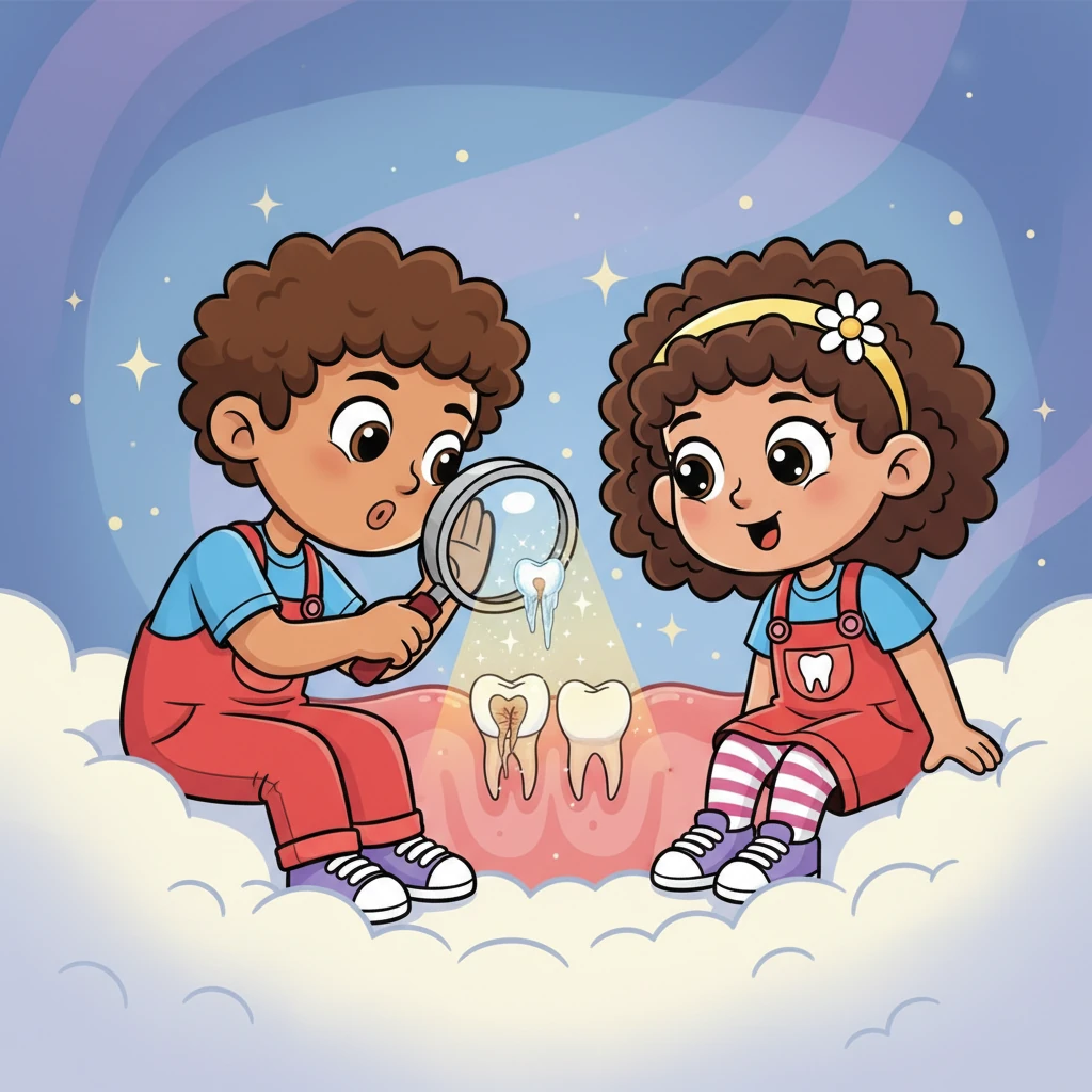 He whispered about a secret magic happening inside her gums. The roots of her baby tooth were slowly, gently melting away, like a tiny icicle disappearing in the sun. This made space for the new tooth to start its journey upwards.