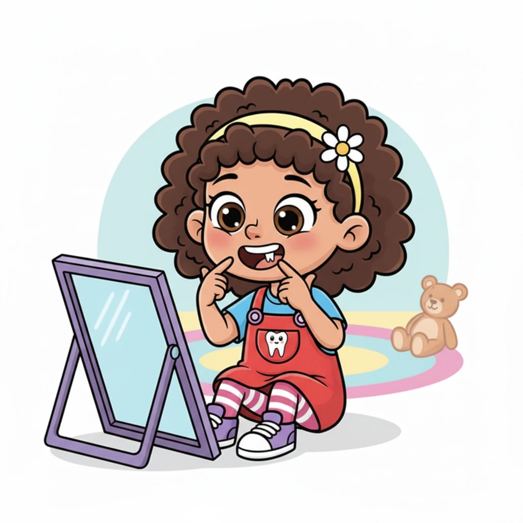 A few weeks later, Lily felt a tiny bump in the gap. Peeking out, a brand new, shiny tooth was slowly appearing! It was a little bigger and stronger, ready to join her growing smile. Lily wiggled her nose in delight.